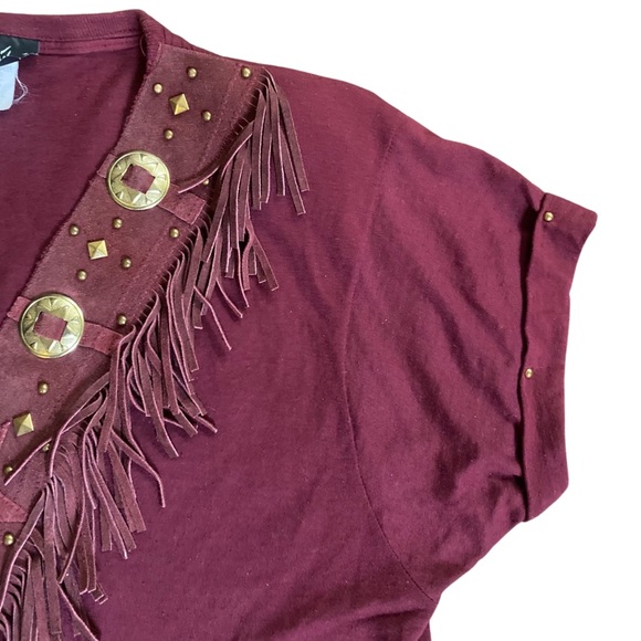 Vintage 80s Southwestern Suede Fringe Tee/Made in USA - Picture 2 of 7